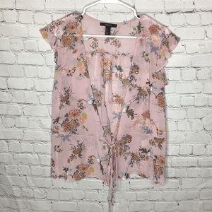 FOREVER 21 pink floral sheer lightweight cardigan